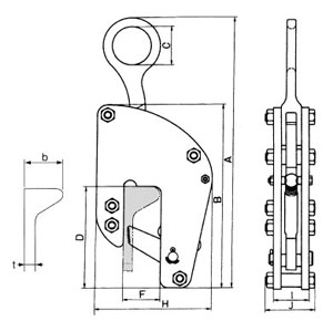 VB-103型三木鋼板鉗尺寸圖 VB-103型三木鋼板鉗尺寸圖