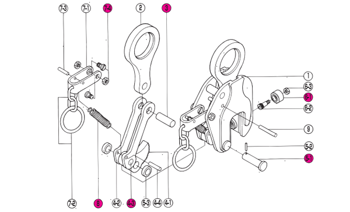 鷹牌E型豎吊鋼板鉗配件分解圖 鷹牌E型豎吊鋼板鉗配件分解圖